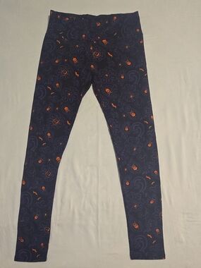 French Laundry Halloween Print Ankle Leggings Women's Black Orange Purple Size M